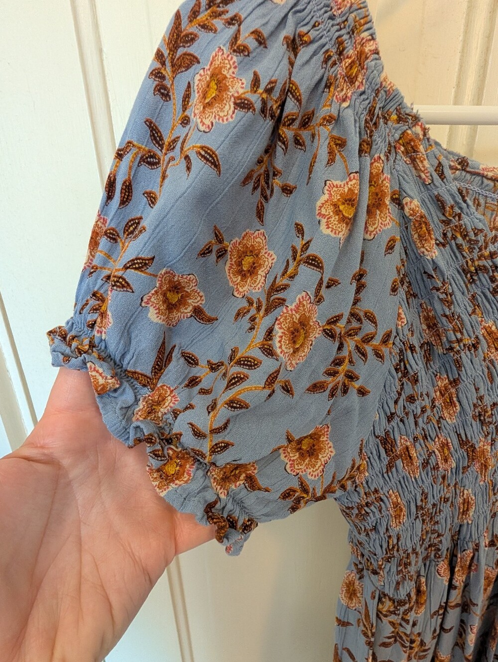 Angie Dusty Blue Floral Puff-Sleeve Dress - Picture 5 of 8